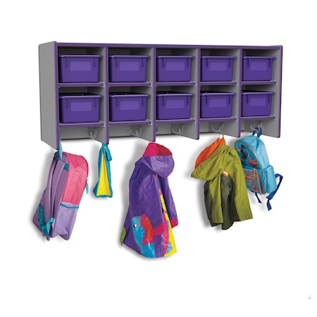 Jonti-Craft Rainbow Accents 10 Section Wall Mount Coat Locker, with Trays, Purple 0771JC004